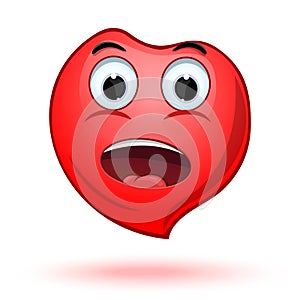 Astonished emoji red heart. Vector cartoon icon