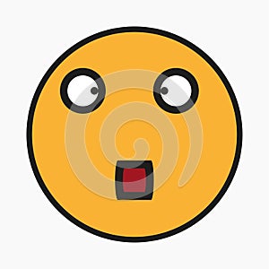 Astonished smiley icon. Red mouth. Emotion concept. Message sign. Hand drawn face. Vector illustration. Stock image.