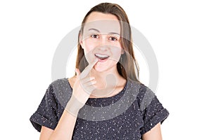 Astonished surprise emotion shocking  young woman portrait in facial expression concept