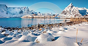 Astonishing afternoon scene of Sakrisoy village, Norway, Europe