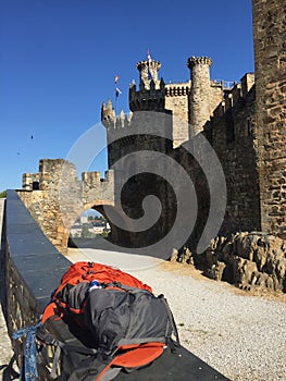 Astonishing gothic castle, Spain. IncreÃÂ­ble castillo visto camino a Santiago de Compostela. photo