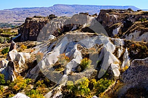 Astonishing landscape view of geologic formations of Cappadocia. Amazing shaped sandstone rocks