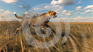 The astonishing sight of a cheetah sprinting at top speed through the grasslands captured in immersive virtual reality photo