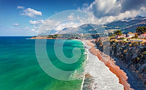 Astonishing spring view from flying drone of popular tourist destination - Guidaloca beach, Scopello location, Sicily,