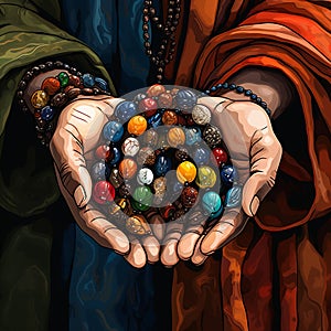 Astonishing Wallpaper: Beads of Belief - Hands holding prayer beads from various cultures