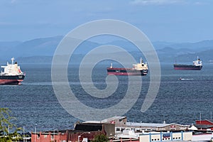 Three Freighter Ships on The Columbia River