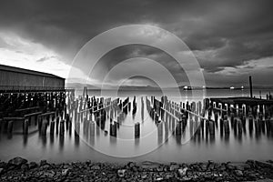 Astoria Pier Pilings old cannery docks along columbia river photo
