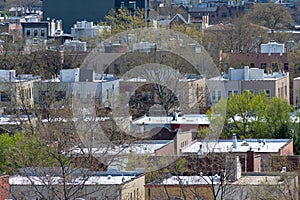 Astoria Queens New York Neighborhood Skyline during Spring with Homes