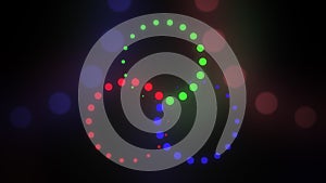 Astract red, green and blue rotating cirles motion background. RGB, LED lighting or color blending concepts. 8K seamless