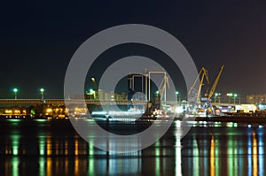 Astrakhan harbour at night