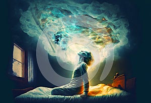 Astral Projection Concept Lucid Dream Illustration, Soul Travel, Generative AI