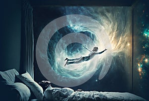 Astral Projection Concept Lucid Dream Illustration, Soul Travel, Generative AI