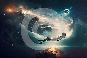 Astral Projection Concept Lucid Dream Illustration, Soul Travel, Generative AI