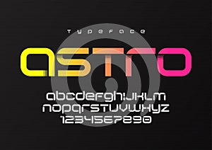 Astro futuristic minimalist display font design, alphabet, typeface, letters and numbers, typography. photo