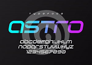 Astro futuristic minimalist display font design, alphabet, typeface, letters and numbers, typography.