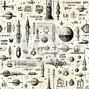 Astro scribbles. hand-drawn pen, pencil, or marker strokes on milky background - seamless pattern