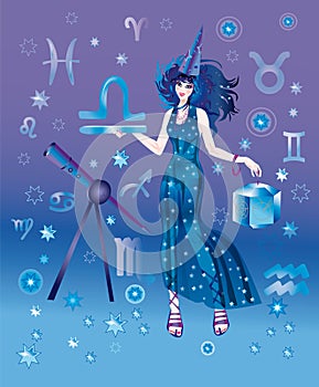 Astrologer with sign of zodiac of Libra character photo