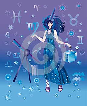 Astrologer with sign of zodiac of Virgo character photo