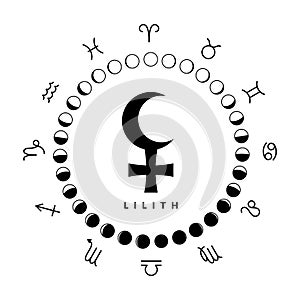 Astrologic symbol of lilith or black moon isolated on white photo