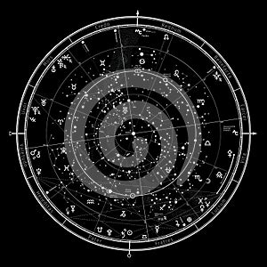 Astrological Celestial map of Northern Hemisphere: Horoscope on January 1, 2019.