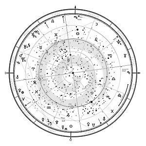 Astrological Celestial map of Northern Hemisphere. Horoscope on January 1, 2020 (00:00 GMT).