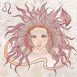 Astrological sign of Leo as a portrait of beautiful girl