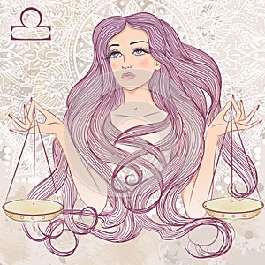 Astrological sign of Libra as a portrait of beautiful girl photo