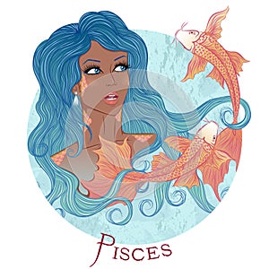 Astrological sign of Pisces as a beautiful african american girl