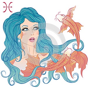 Astrological sign of Pisces as a beautiful girl