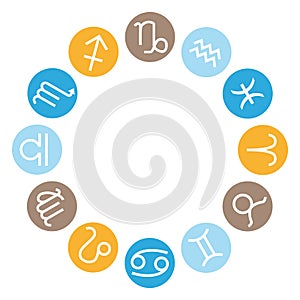 12 astrological signs wheel. Vector zodiac icons set.