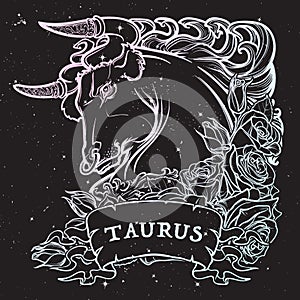 Astrological Taurus isolated on starry sky background.