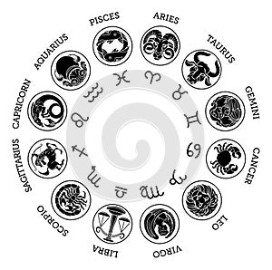 Astrological zodiac horoscope star signs icon set photo