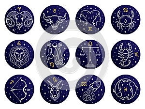 Astrological zodiac signs. Aries, taurus, leo and gemini horoscope, virgo, scorpio, libra, aquarius zodiac, sagittarius