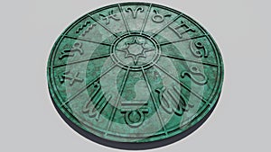 Astrological zodiac signs inside of green marble horoscope circle
