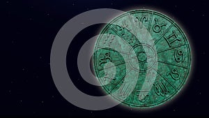 Astrological zodiac signs inside of green marble horoscope circle