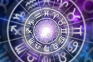 Astrological zodiac signs inside of horoscope circle