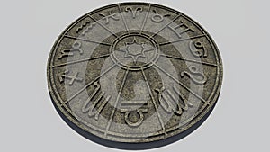 Astrological zodiac signs inside of stone horoscope circle