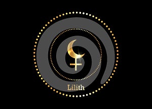 Astrology Alphabet, Lilith Black Moon, false fictive moon, apogee point of lunar orbit empty focus. Hieroglyphics character sign, photo