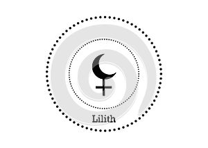 Astrology Alphabet, Lilith Black Moon, false fictive moon, apogee point of lunar orbit empty focus. Hieroglyphics character sign, photo