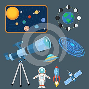 Astrology astronomy icons planet science universe space radar cosmos sign universe vector illustration.