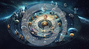 Astrology calendar. AQUARIUS magical zodiac sign astrology. Esoteric horoscope and fortune telling concept. Aquarius zodiac in