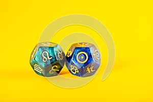 Astrology Dice with zodiac symbol of Leo Jul 23 - Aug 22 and its ruling celestial body the Sun