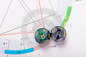 Astrology Dice with zodiac symbol of Taurus Apr 20 - May 20 and its ruling planet Venus photo