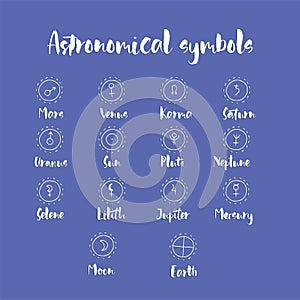 Astrology doodle symbols. Set of astrological graphic design elements.