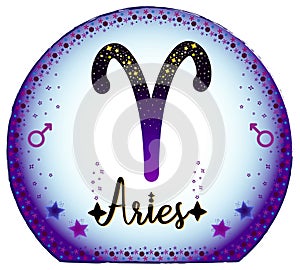 Aries zodiac sign. Moon sign label. Astrology sign. Horoscope vector. Vedic sign title. Astrology sticker. Astronomy badge.