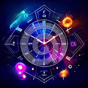 Astrology horoscope background with clock and zodiac signs. Vector illustration AI Generated