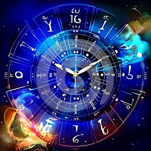 Astrology horoscope background. Zodiac signs. Horoscope and astrology concept. AI generated