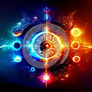 Astrology horoscope background with zodiac signs. Horoscope symbol. AI Generated