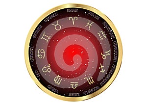 Astrology and horoscope - gold signs of zodiac over night