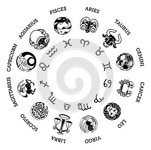 Astrology horoscope zodiac star signs symbols set